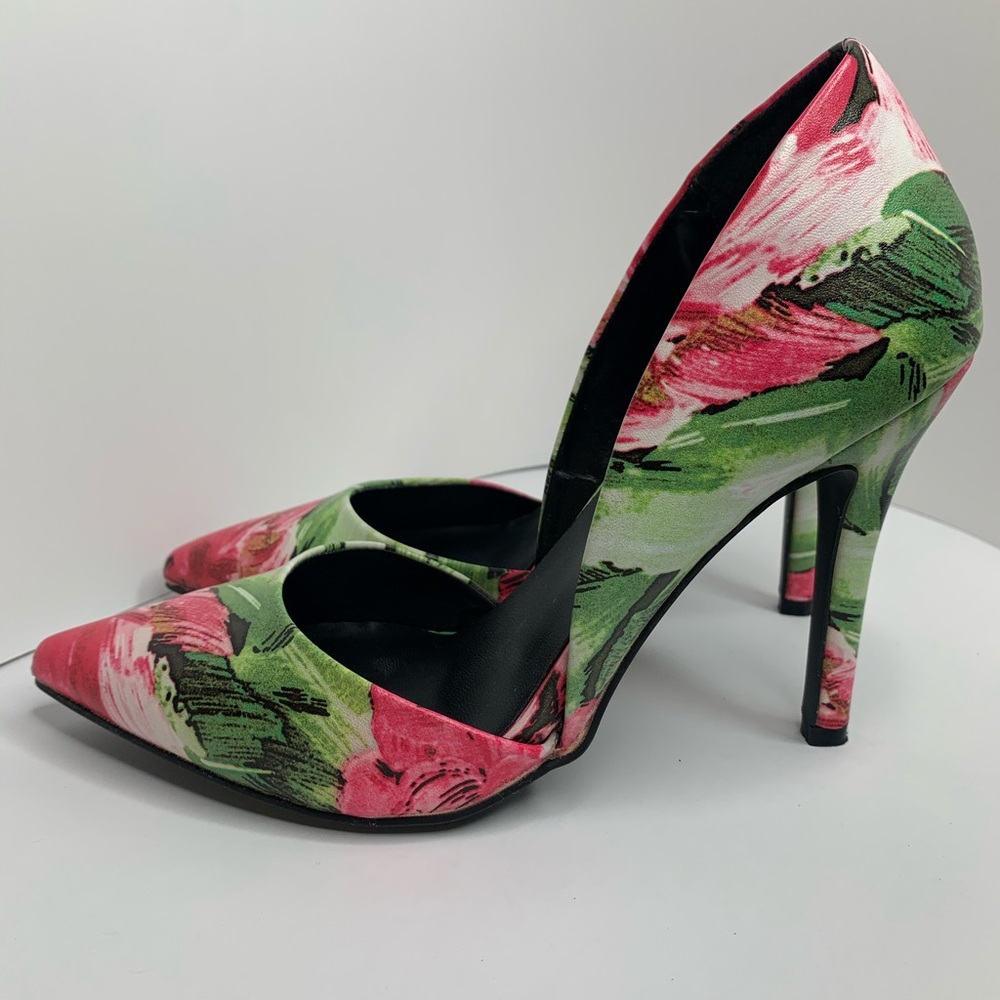 Pink & green rose 👠 Stilettos high heels Size 6 1/2 - Picture 2 of 9